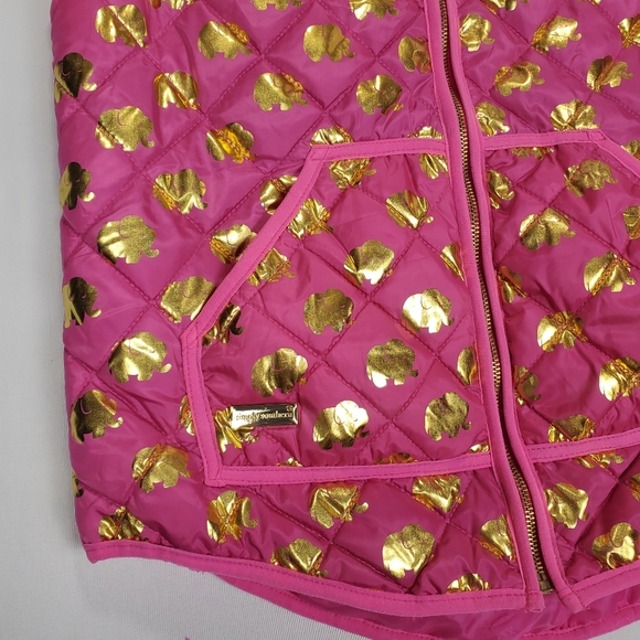 Simply Southern Pink Puffer Vest with Gold Elephant Pattern Size Medium - Picture 5 of 16